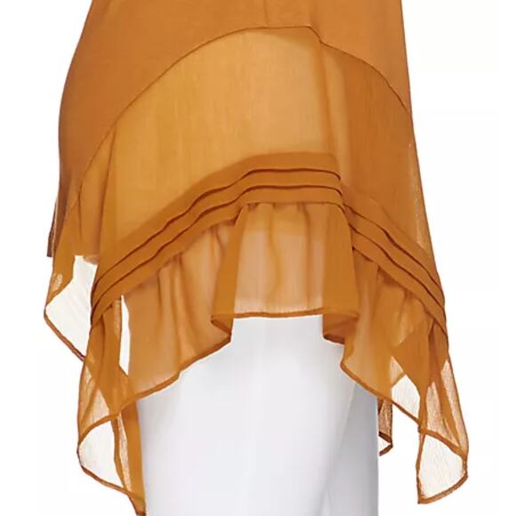 LOGO by Lori Goldstein Brick Jersey Cardigan Chiffon Ruffle Hemline Womens 2XS - Picture 12 of 12